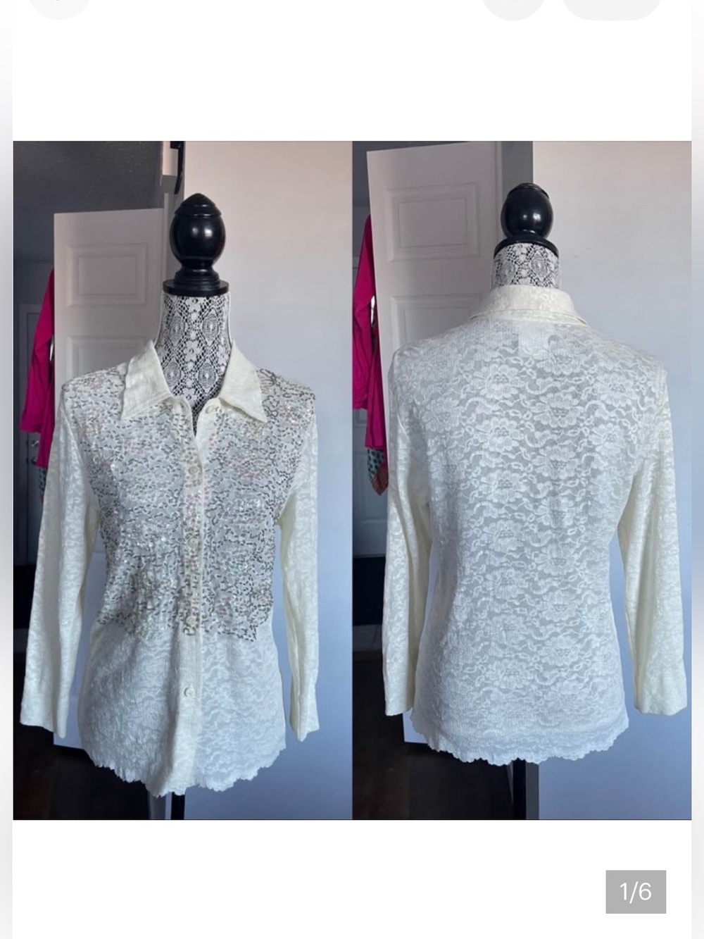 Vintage Canada Made Sequin and Beaded Cardigan Shirt Top. Small/Medium